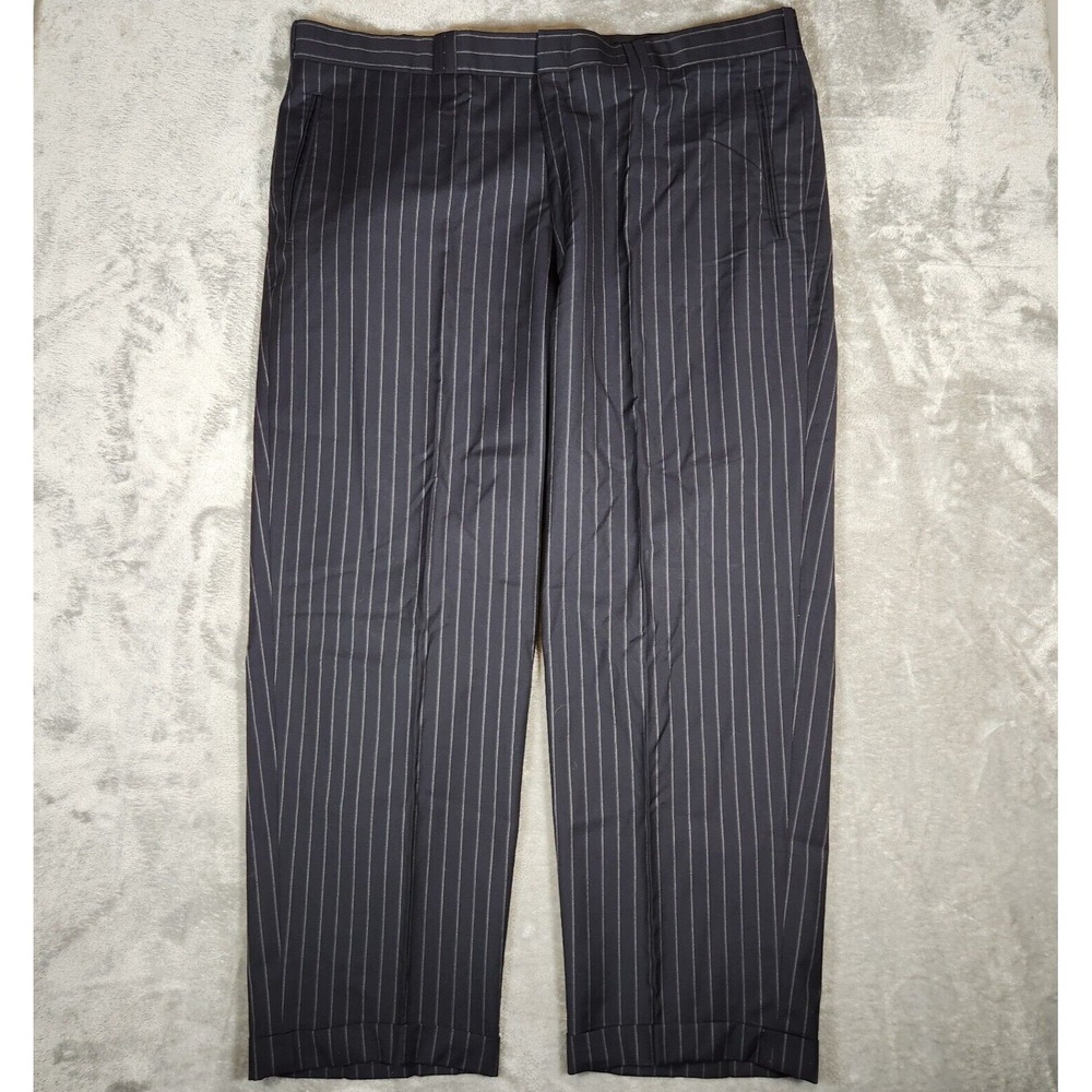 Troy McSwain Suit Pants Men's 45X32 Custom Made Navy Pinstripe 4 TINY HOLES-PICS
